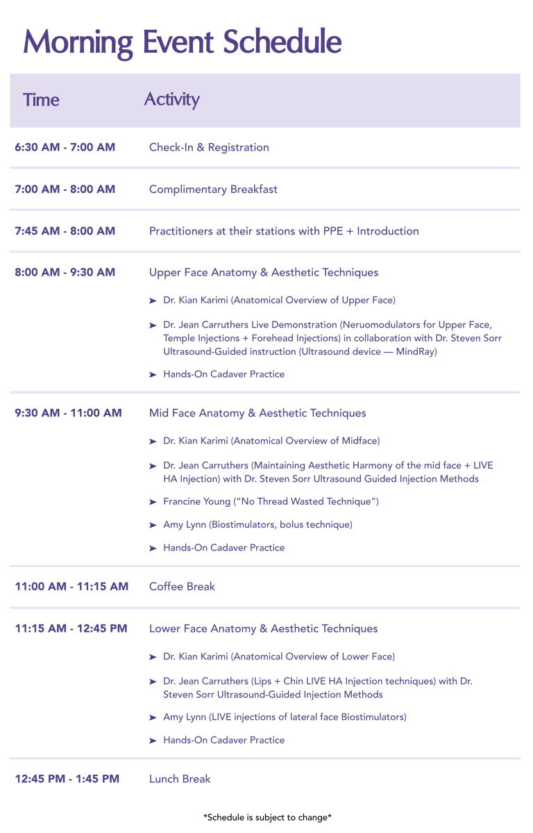 Morning schedule for the Cadaver Dissection Training on May 31