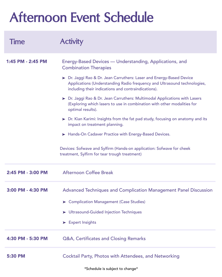 Morning schedule for the Cadaver Dissection Training on May 31